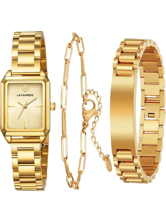 Women\'s All Gold Analog Stainless Steel Waterproof Luxury 3 Pecs Bracelet Watch main image 5
